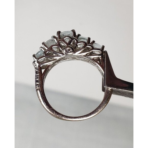 Vintage 5 Round Aquamarine Stones Signed STS 925 Ring Size 5 - Picture 12 of 16